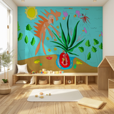 Children's room with colorful underwater mural on the wall